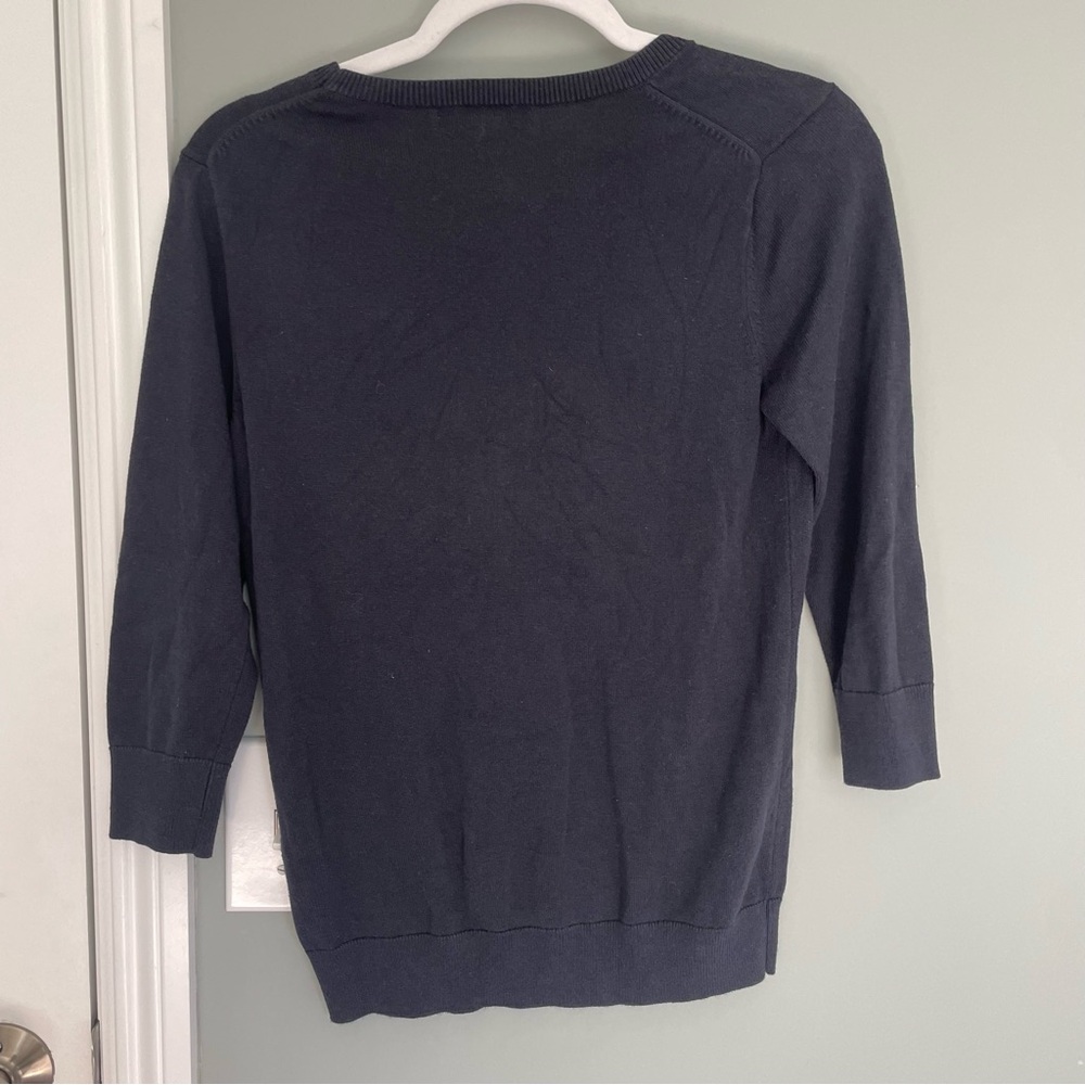Banana Republic Anchor Navy Blue White Lightweight 3/4 Sleeve Knit Sweater - Picture 6 of 11